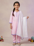 Pure Cotton Kids Chikankari Kurta Set with Dupatta (Pastel Pink)