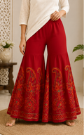 Red Georgette Sharara Set with Multi-Color Thread Chikankari