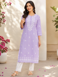 Lavender Bloom White Embroidered Kurti