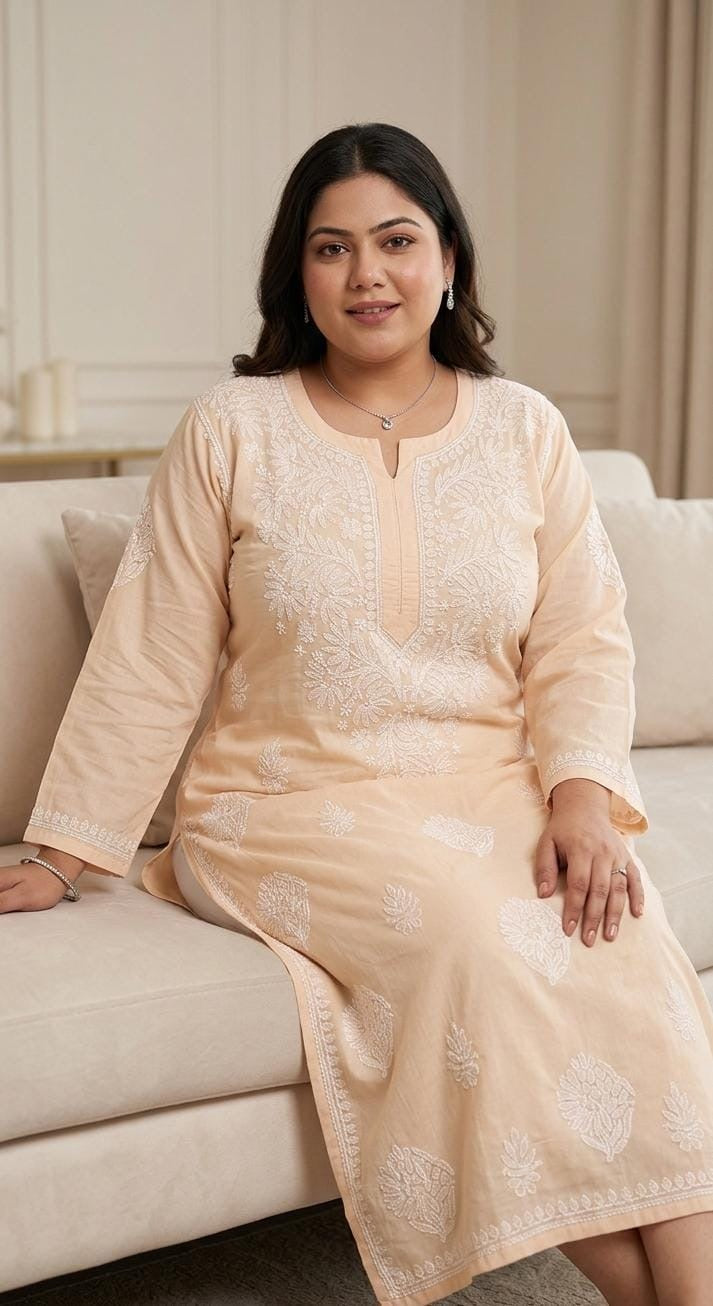 Peach Blossom Hand Embroidered Chikankari Kurta