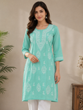 Seafoam Green Chikankari Style Long Kurti