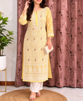 Pastel Yellow Long Chikankari Party Wear Kurti with Jari Shimmer