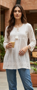 Chikankari Top with Floral Yoke & Rose Border