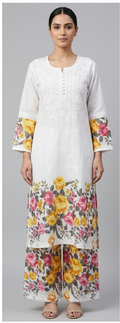 White Cotton Floral Print Co-ord Set