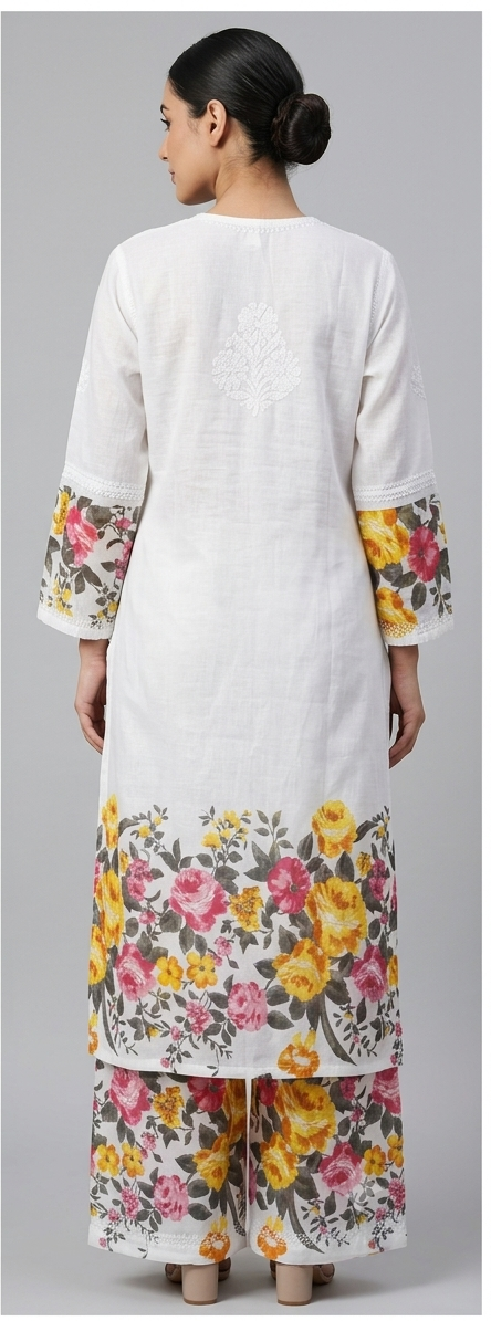 White Cotton Floral Print Co-ord Set