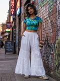 White Chikankari Cotton Garara — Tiered Floral Embroidery & Wide Flare