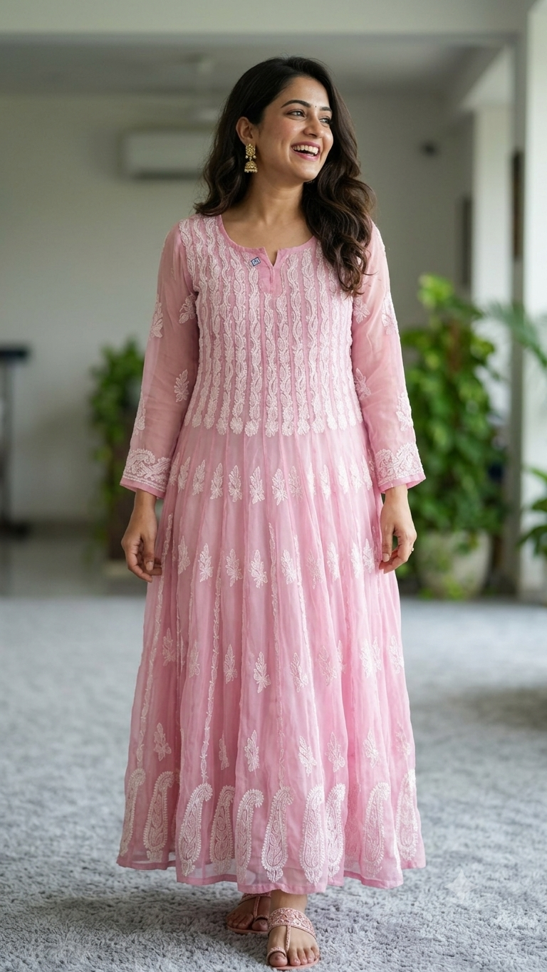 Baby Pink Timeless Tradition Hand-Embroidered Anarkali