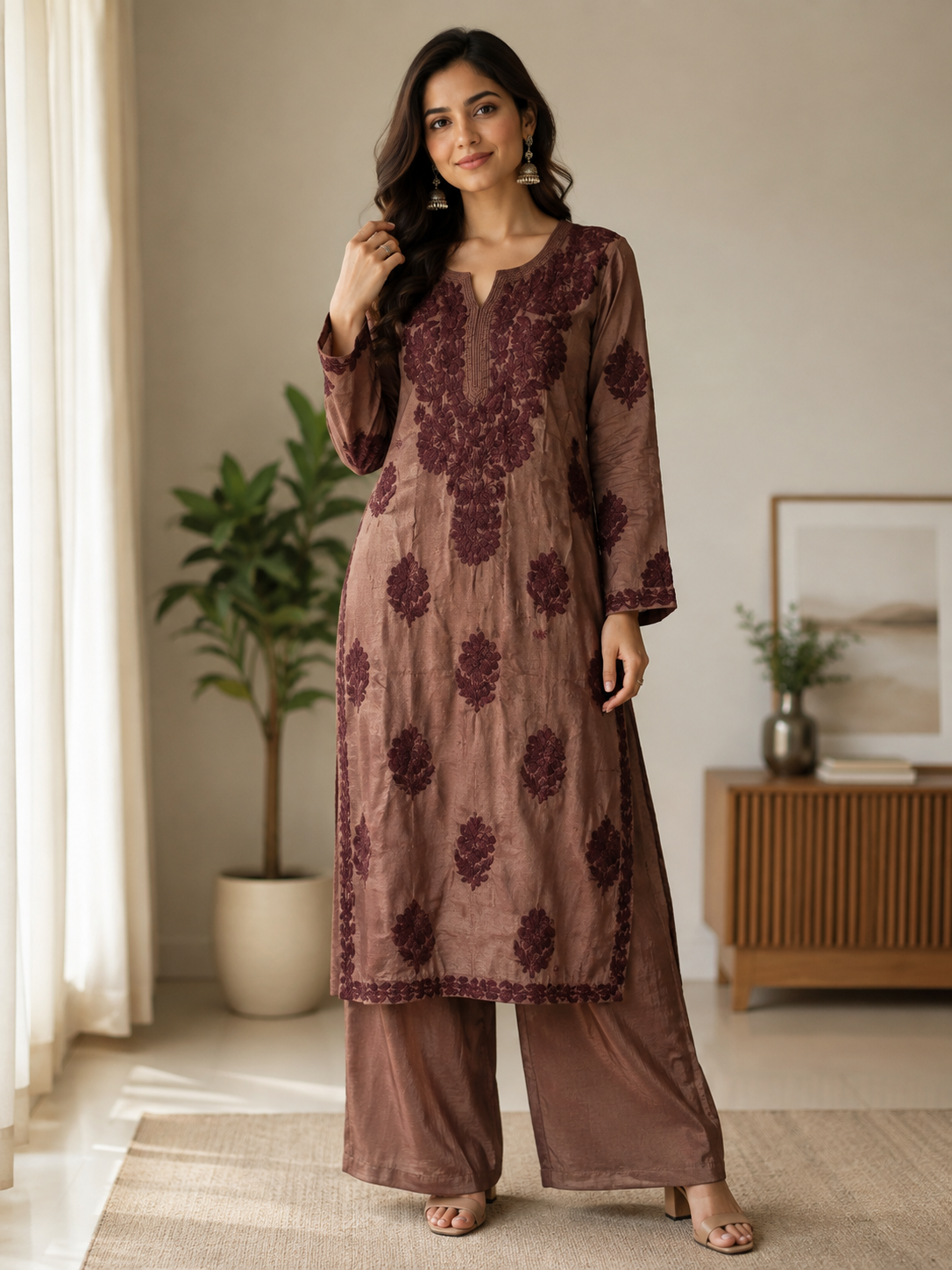 Brown Tissue Long Kurti