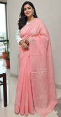 Hand-Embroidered Pure Cotton Chikankari Saree