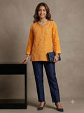 Handcrafted Lucknowi Chikankari Mustard Cotton Short Kurti