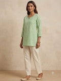 Pastel Green Handcrafted Cotton Lucknowi Chikankari Short Kurti