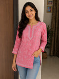 Pastel Pink Handcrafted Cotton Lucknowi Chikankari Short Kurti