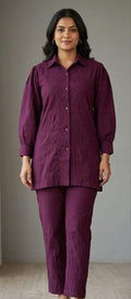 Wine Purple Cotton Chikankari Co-ord Set