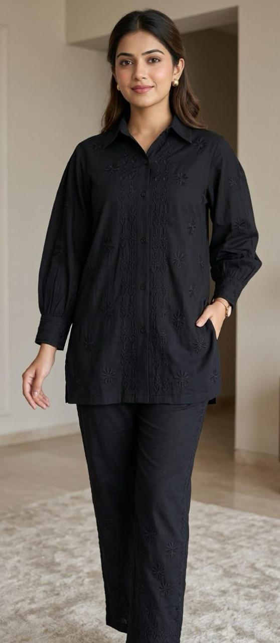 Classic Black Cotton Chikankari Co-ord Set