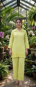Pistachio Green Cotton Chikankari Kurta with Palazzo