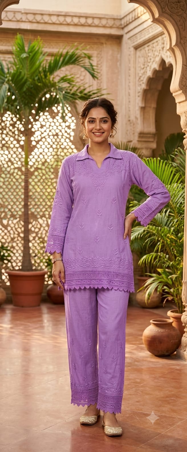 Lavender Grace Chikankari Kurta & Palazzo Set