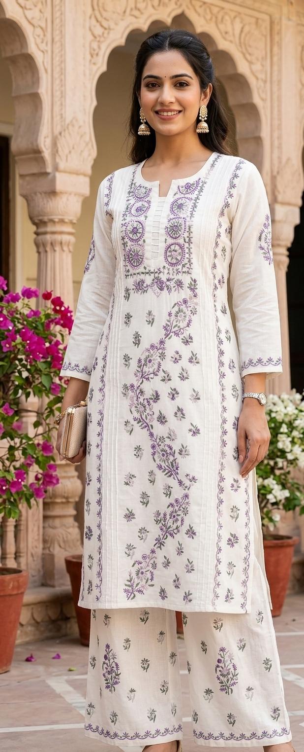Ivory Garden Chikankari Kurta & Palazzo Set