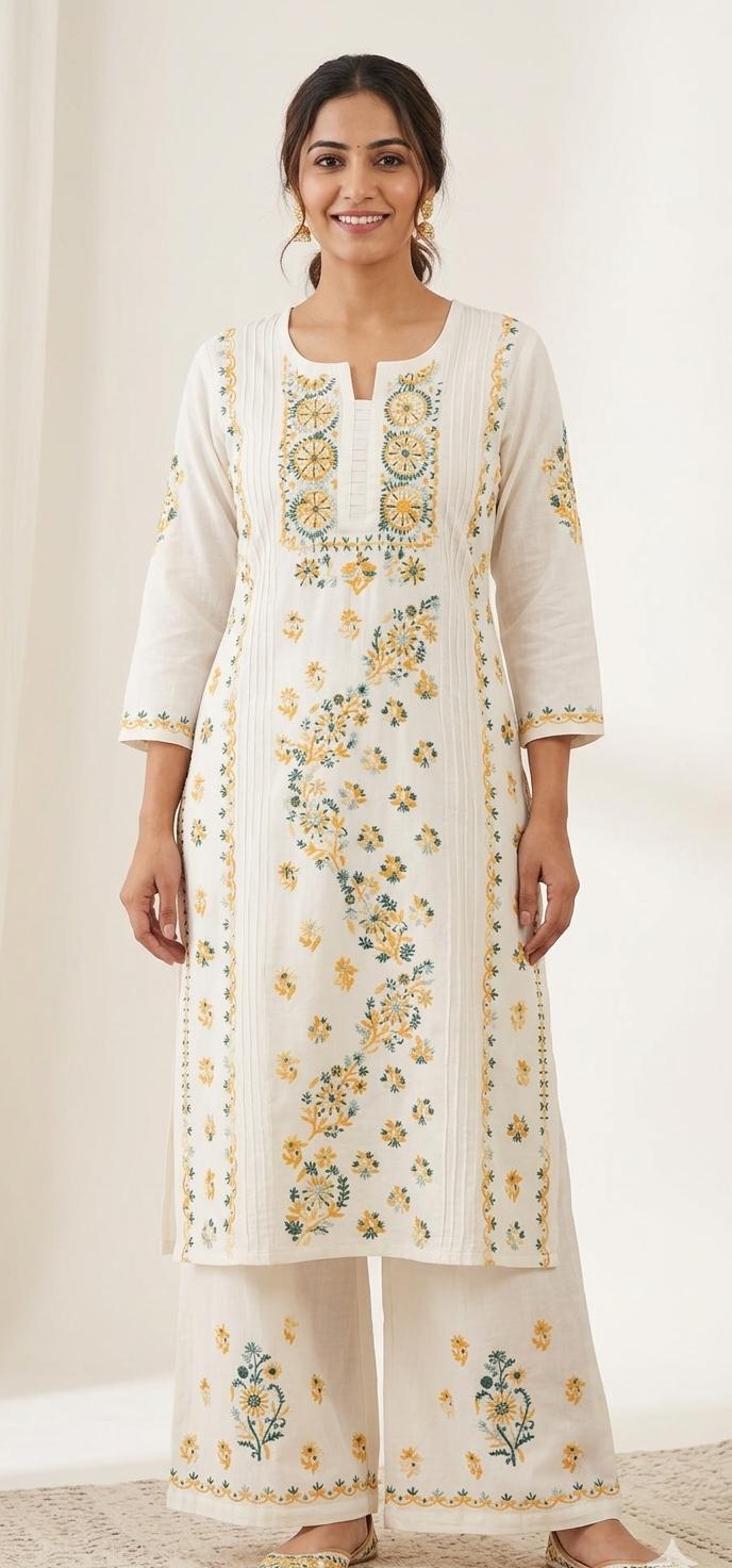 Casual Wear Linen Kurta & Palazzo Set