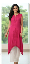 Handcrafted Chikankari Rayon Slab Red
