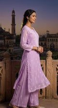 Chanderi Pastel Purple Chikankari Kurta Set