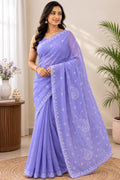 Pure Cotton Pastel Purple Chikankari Saree