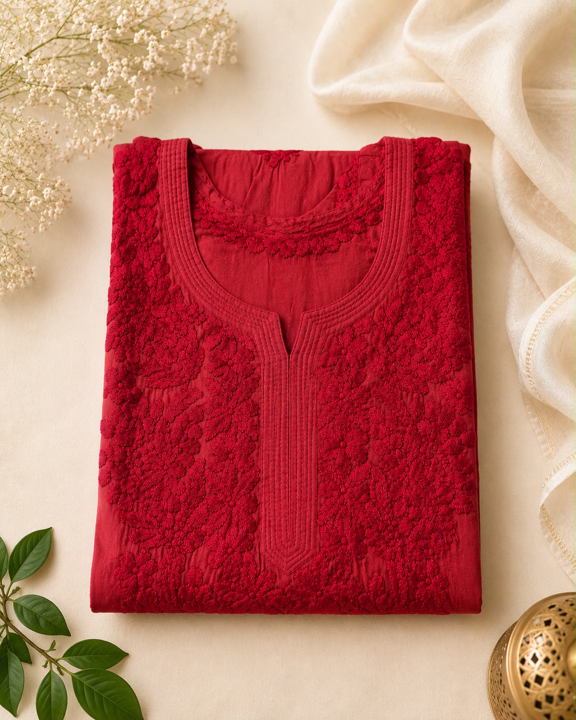 Red Tissue Long Kurti