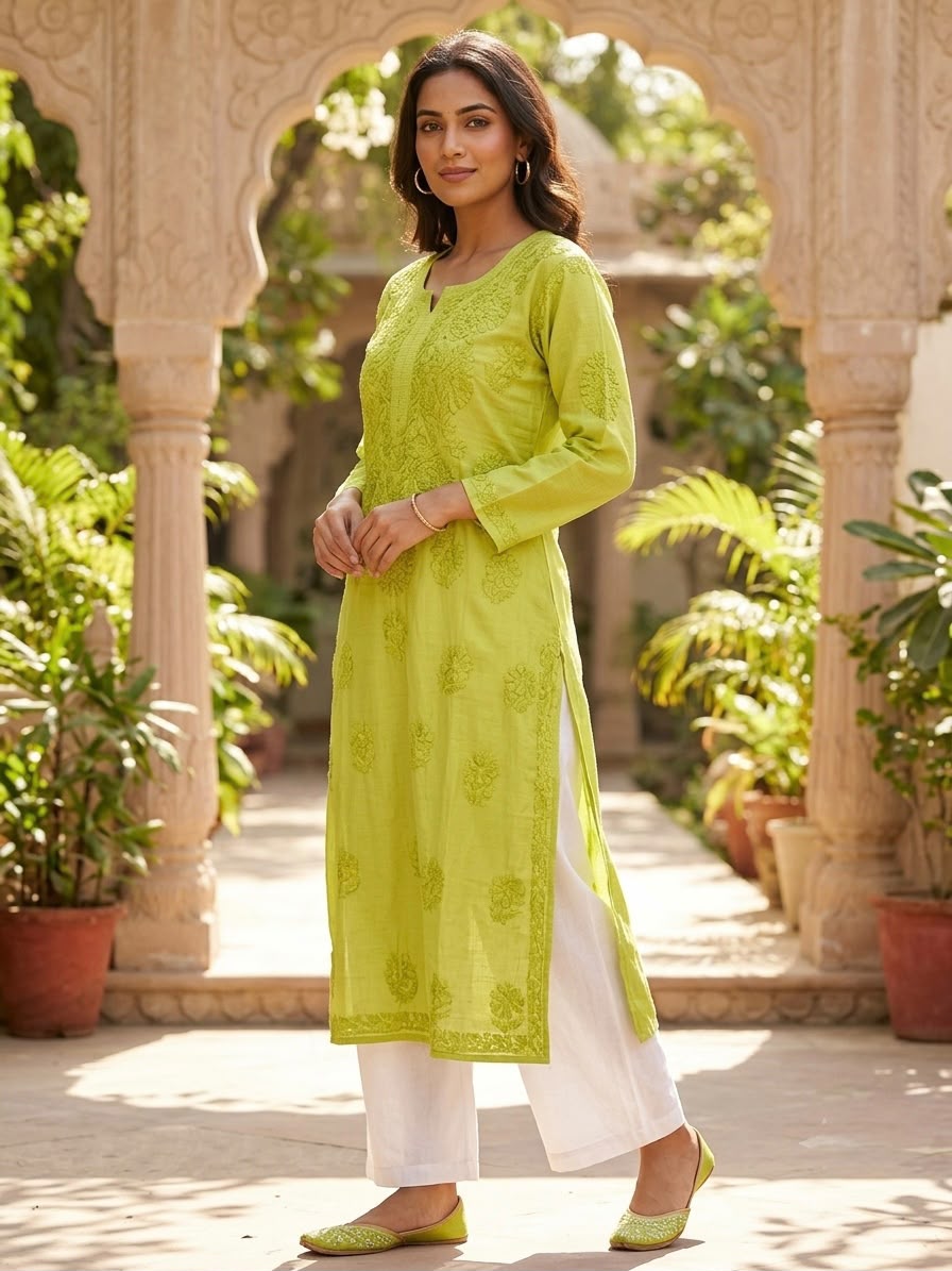 Green Tissue Long Kurti