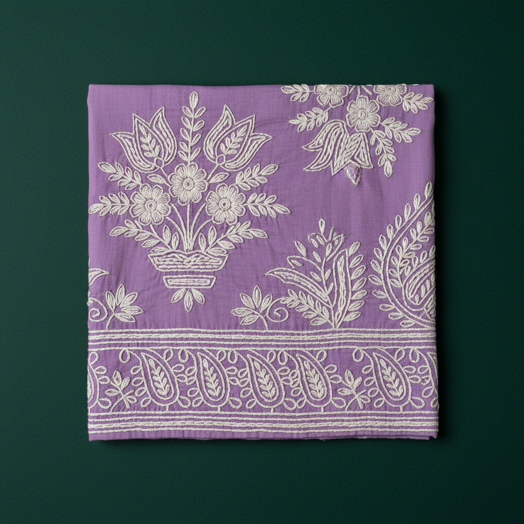 Chikankari Kurti - Lavender Bloom White Embroidered