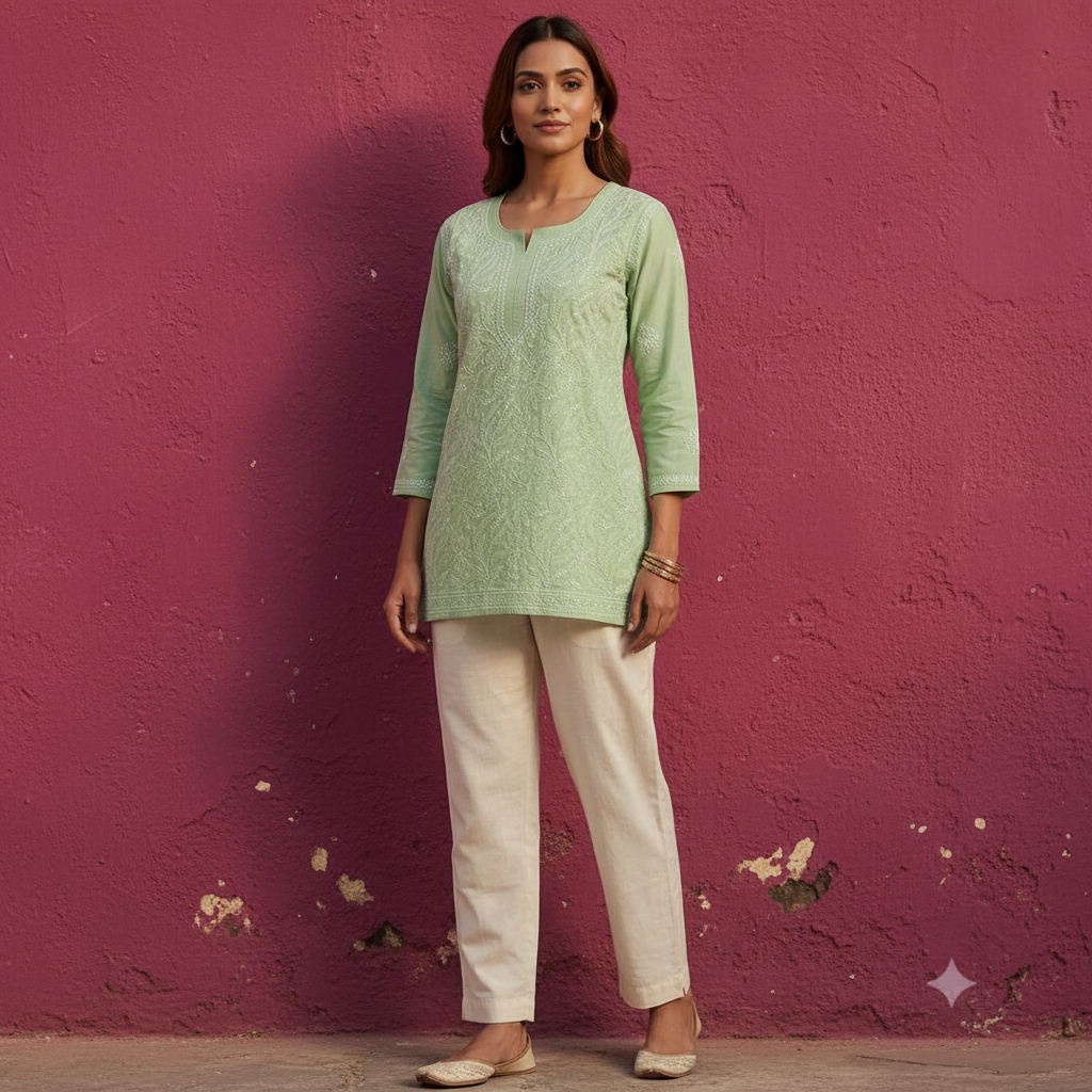 Chikankari Kurti - Pastel Green