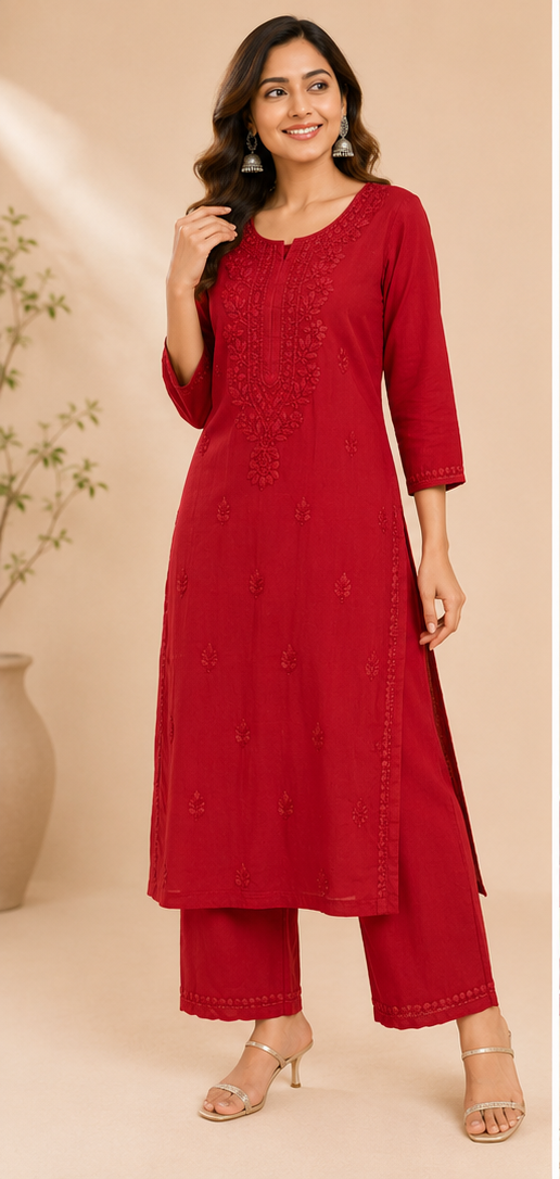 Chikankari Kurta Set Viscose Kurti and Pant Set