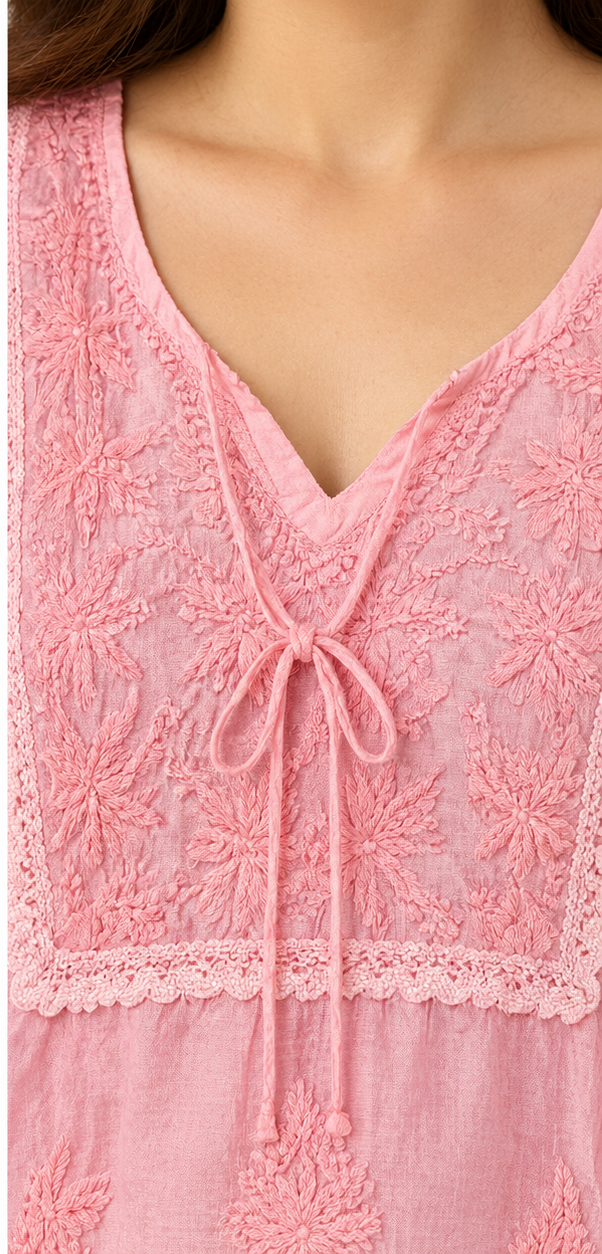 Chikankari Short Top - Pink Muslin